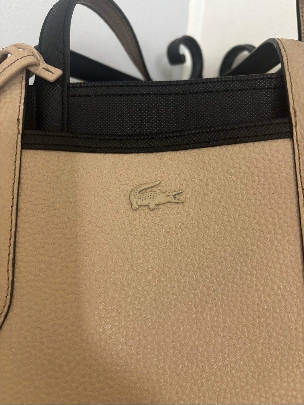 Lacoste Black PVC Shoulder Tote with Beige Pouch - Picture 5 of 5